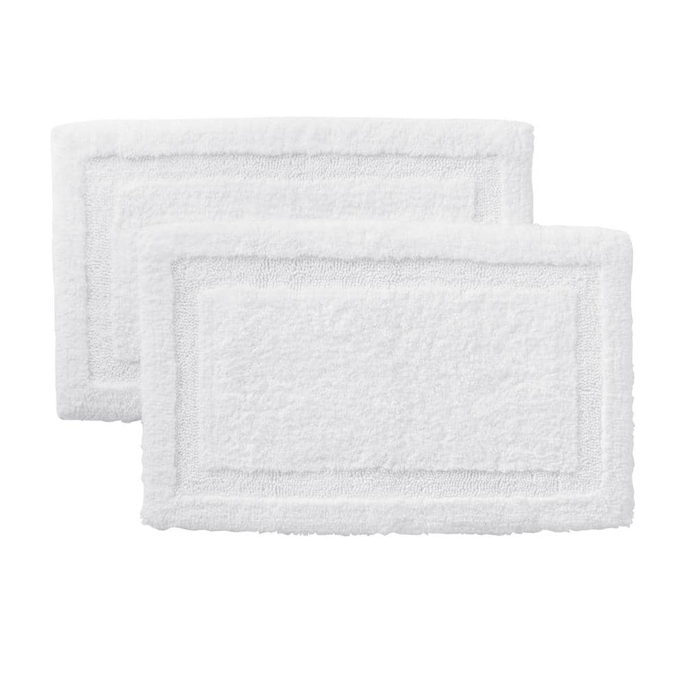 StyleWell White 17 in. x 25 in. Non-Skid Cotton Bath Rug with Border ...