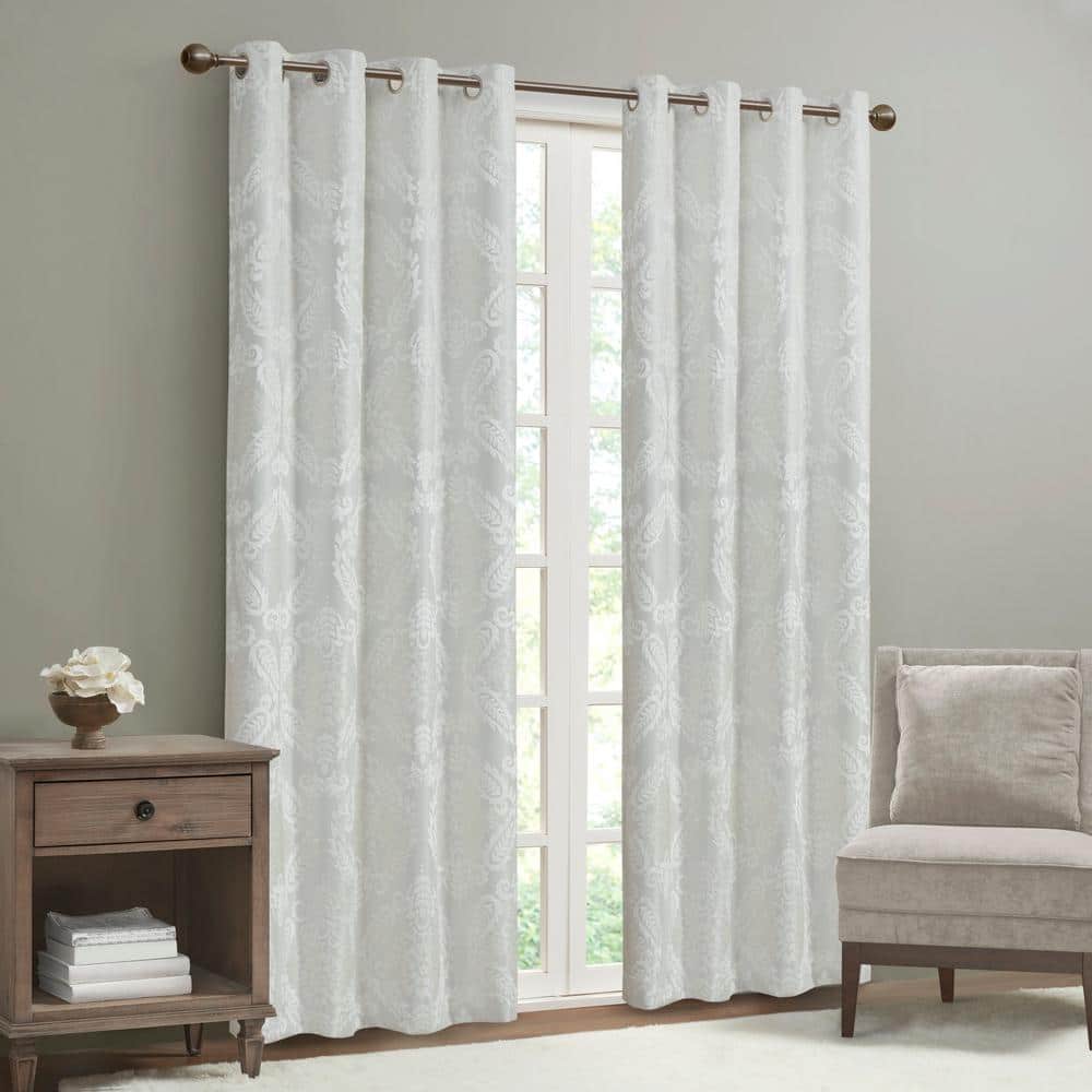 Sun Smart Loraine White Damask Knitted Jacquard Paisley 50 In W X 84 L Blackout Grommet Top Curtain Ss40 0200 The