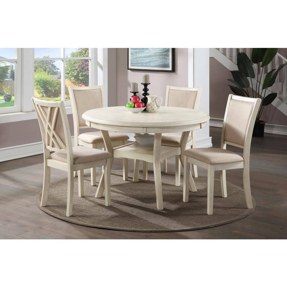 Bisque Upholstered Solid Wood Dining Chair with Cross Back (Set of 2)