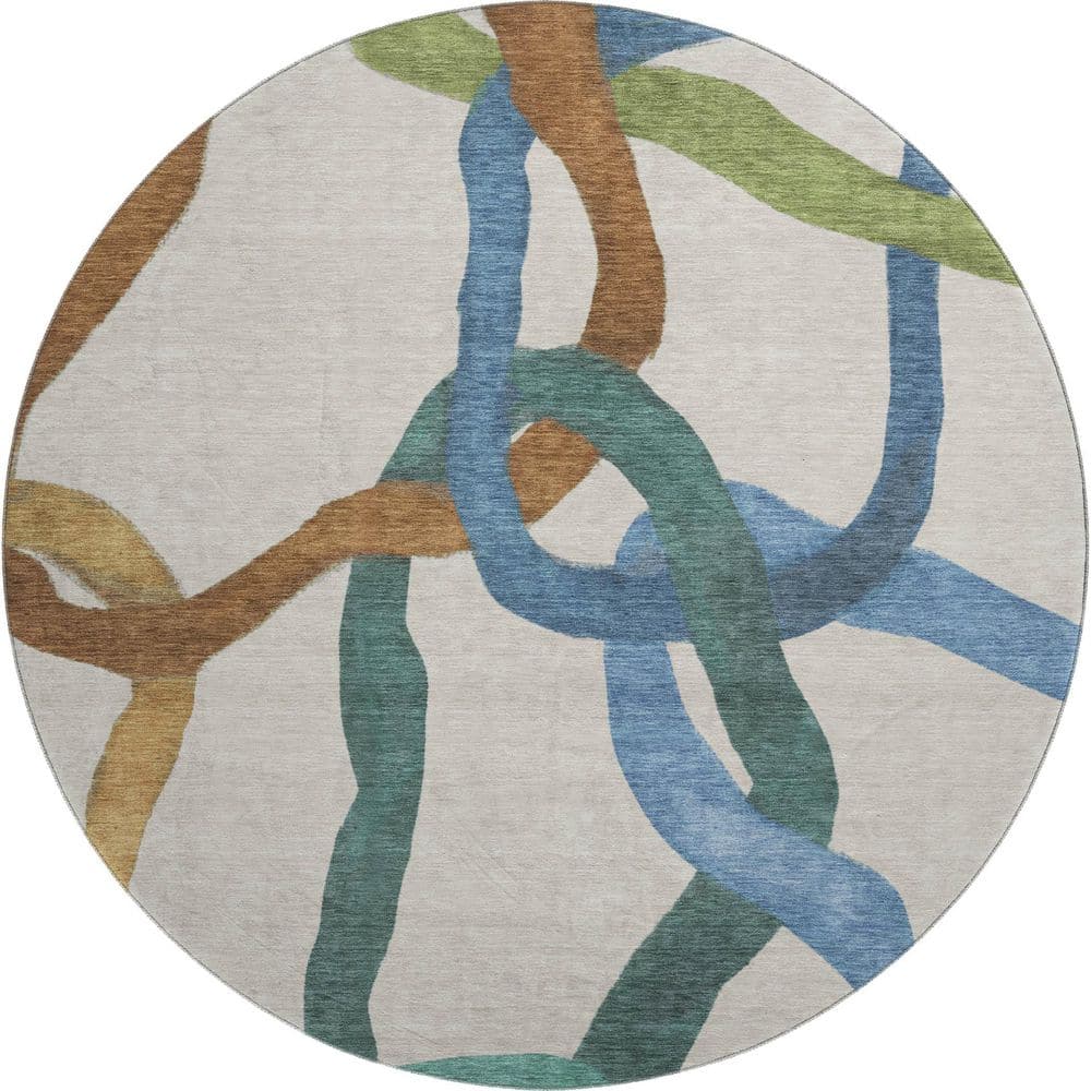Mayfield Premium Machine Washable Abstract AMF2394 Beige 8 ft. x 8 ft. Round Rug price history on PriceWatchPro