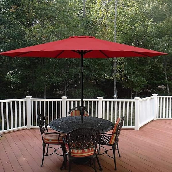 canvas market patio umbrella 9-ft Polywood 9' Tilt & Base in Black / Navy fiberglass ribs FLAME&SHADE 11ft LED Offset Tablecloth Sizes:50