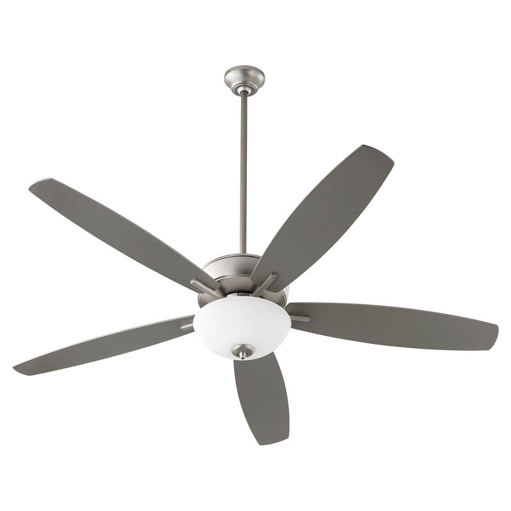 Breeze 60 in. 5 Blades 2-Light 9-Watt Medium Base Opal Bowl Satin Nickel Ceiling Fan -  quorum, 70605-65