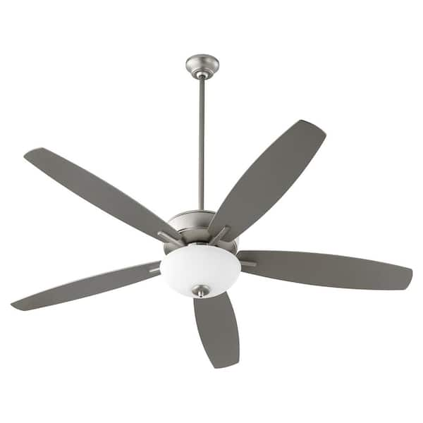 quorum Breeze 60 in. 5 Blades 2-Light 9-Watt Medium Base Opal Bowl Satin Nickel Ceiling Fan