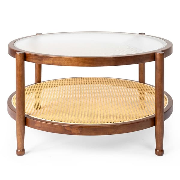 31. 5in. Patio Walnut Color Wooden Coffee Table Side Table