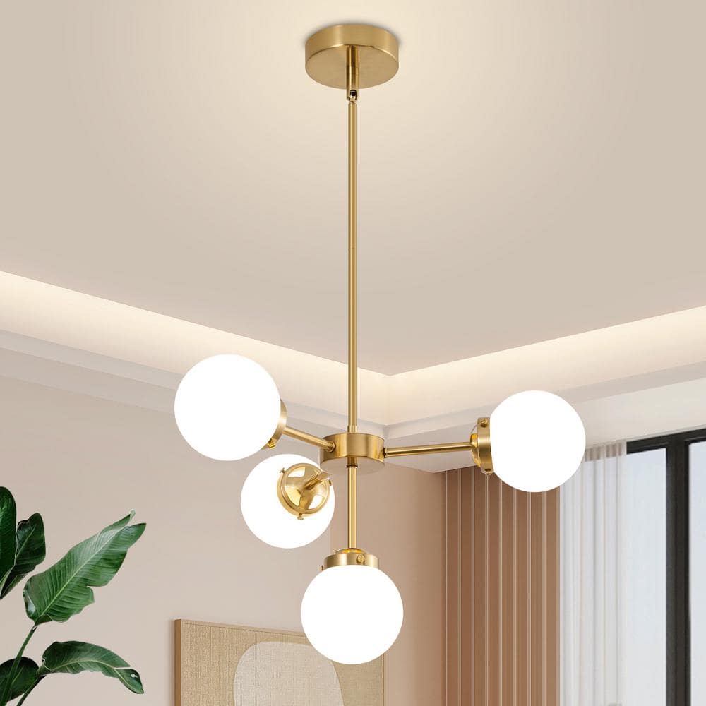 Gold Chandelier Lighting 4-Light Globe Sputnik Chandelier Milk Glass Shade Modern Mid Century Pendant Light Fixture price history on PriceWatchPro