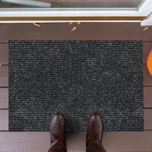 Ribbed Waterproof Non-Slip Rubberback 3x5 Entryway Mat, 2 ft. 7 in. x 4 ft., Black, Polyester Garage Flooring
