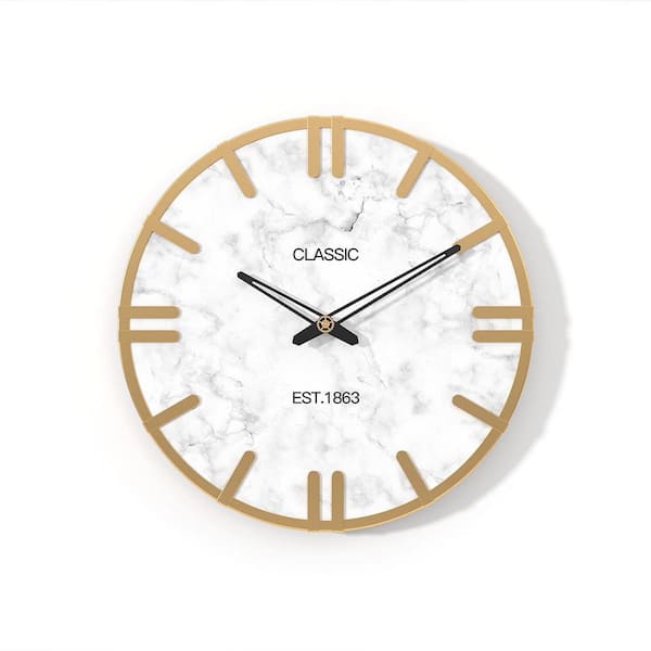 Unbranded 14 In. White Marble Print Wall Clock Decorative Silent Non Ticking