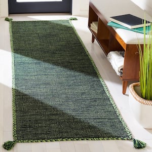 Montauk Green/Black 2 ft. x 6 ft. Solid Color Striped Runner Rug