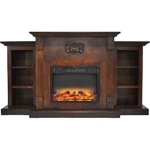 Sanoma 72 in. Electric Fireplace in Walnut with Built-in Bookshelves and an Enhanced Log Display