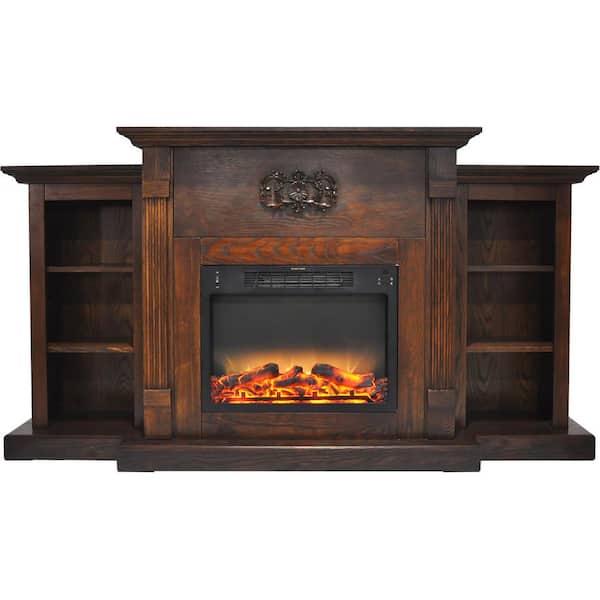 Cambridge Sanoma 72 in. Electric Fireplace in Walnut with Built-in Bookshelves and an Enhanced Log Display