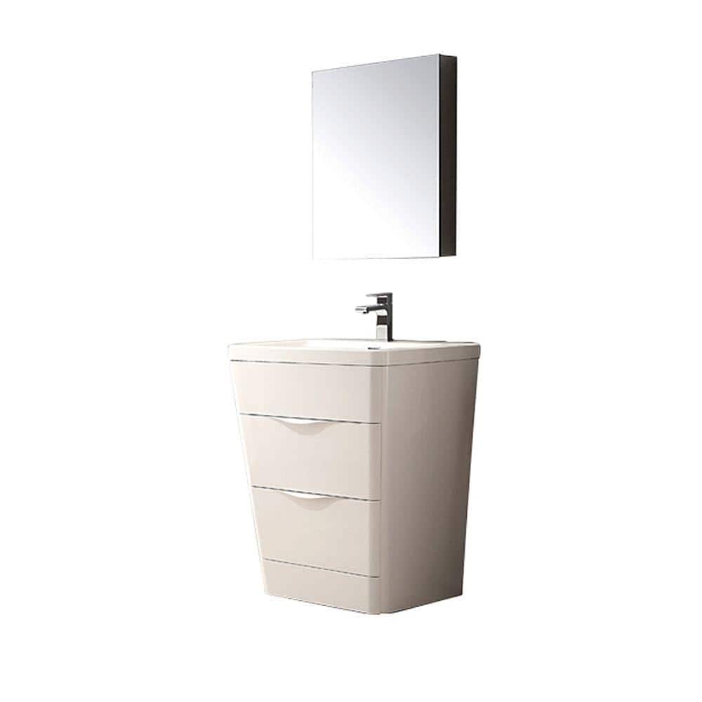 Milano 26" Glossy White MDF Vanity Set with Acrylic Sink and Medicine Cabinet