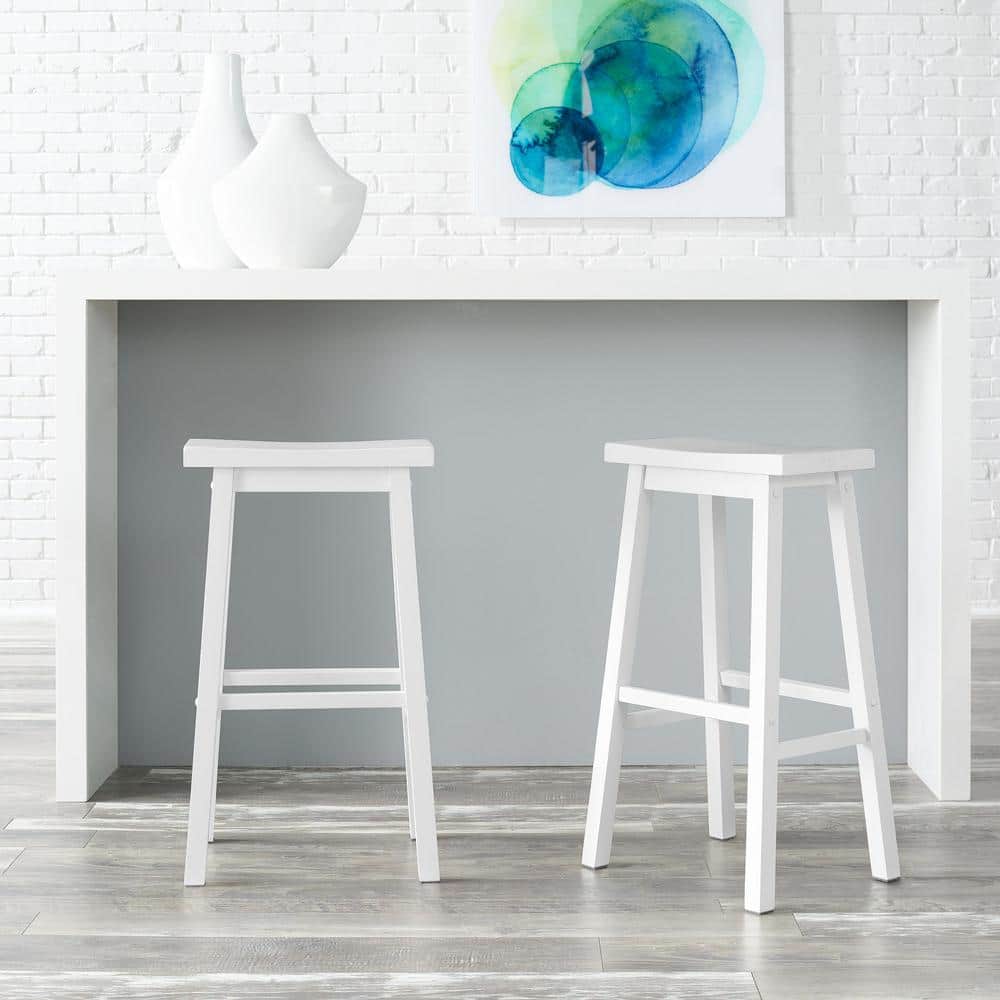 StyleWell White Wood Backless Saddle Bar Stool (1 piece) CH01-0202-169-S  The Home Depot