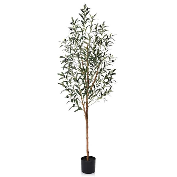 5 ft. Artificial Olive Tree, Lifelike Fruits and Natural Wood Trunk, Tall Indoor Fake Potted Plant for Home Office Decor