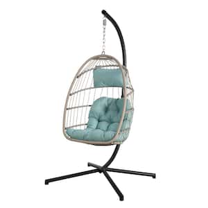 Patiorama Freestanding Egg Swing in Black with Tiffany Blue cushions