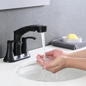 4 in. Centerset 2-Handle Pull-Out Spout Bathroom Faucet in Matte Black