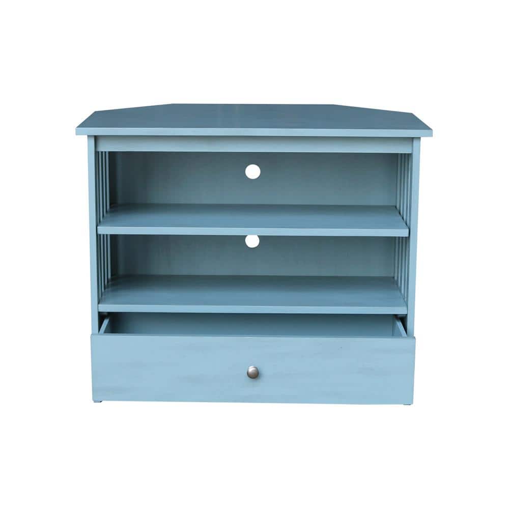 Ocean Blue Solid Parawood Corner TV Stand with Cabinet