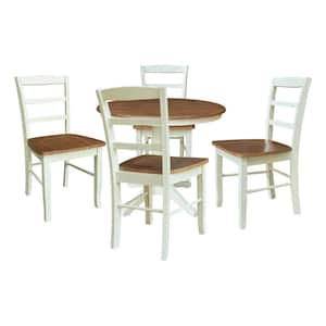 Olivia 5-Piece 36 in. Round Hickory/Shell Solid Wood Dining Room Set with 4 Side Chairs Seats 4