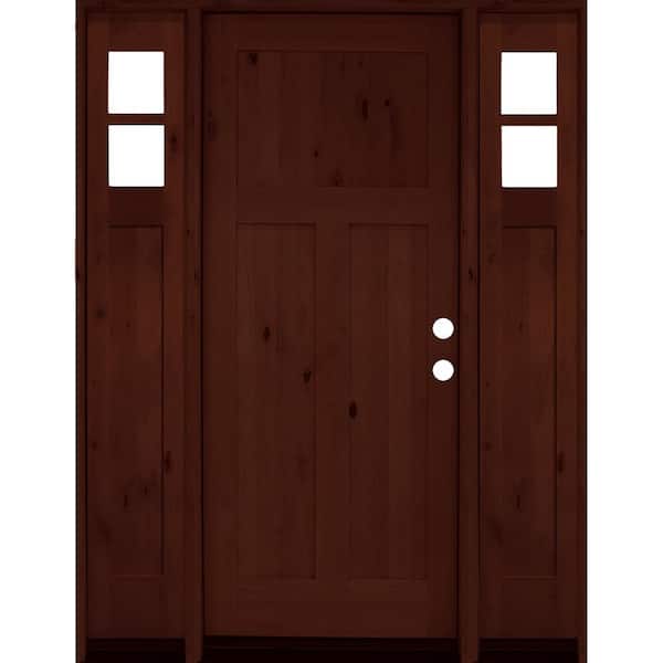Krosswood Doors 64 in. x 80 in. Alder 3 Panel Left-Hand/Inswing Clear Glass Red Mahogany Stain Wood Prehung Front Door with Sidelites
