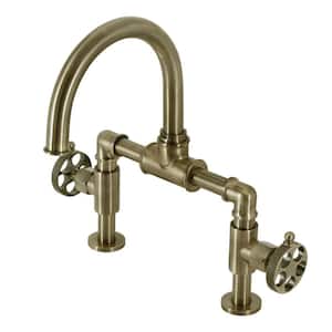 Webb Bridge 8 in. Widespread 2-Handle Bathroom Faucet with Push Pop-Up in Antique Brass