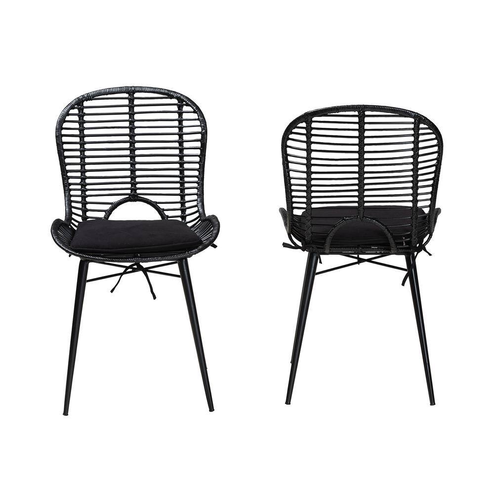 Bohemian Black Rattan & Metal Low-Back Side Chair Set
