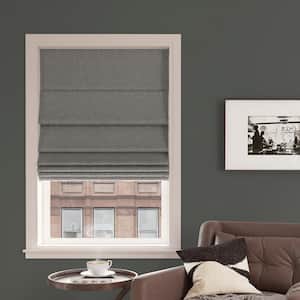Pryer Cordless Steel Gray 100% Blackout Textured Fabric Roman Shade 35 in. W x 64 in. L
