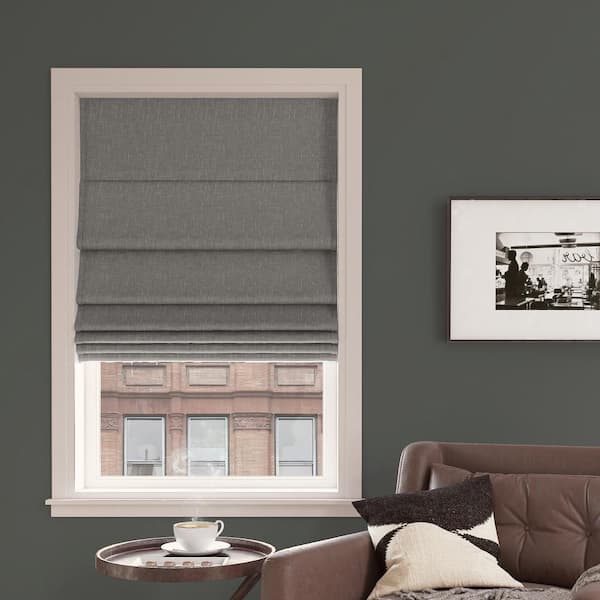 Sun Zero Pryer Cordless Steel Gray 100% Blackout Textured Fabric Roman Shade 39 in. W x 64 in. L