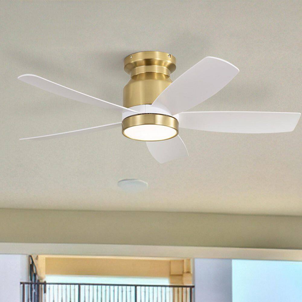 Kebris 42 in. Indoor/Outdoor Gold Low Profile Flush Mount Integrated LED Ceiling Fan with Light Kit and Remote Control price history on PriceWatchPro