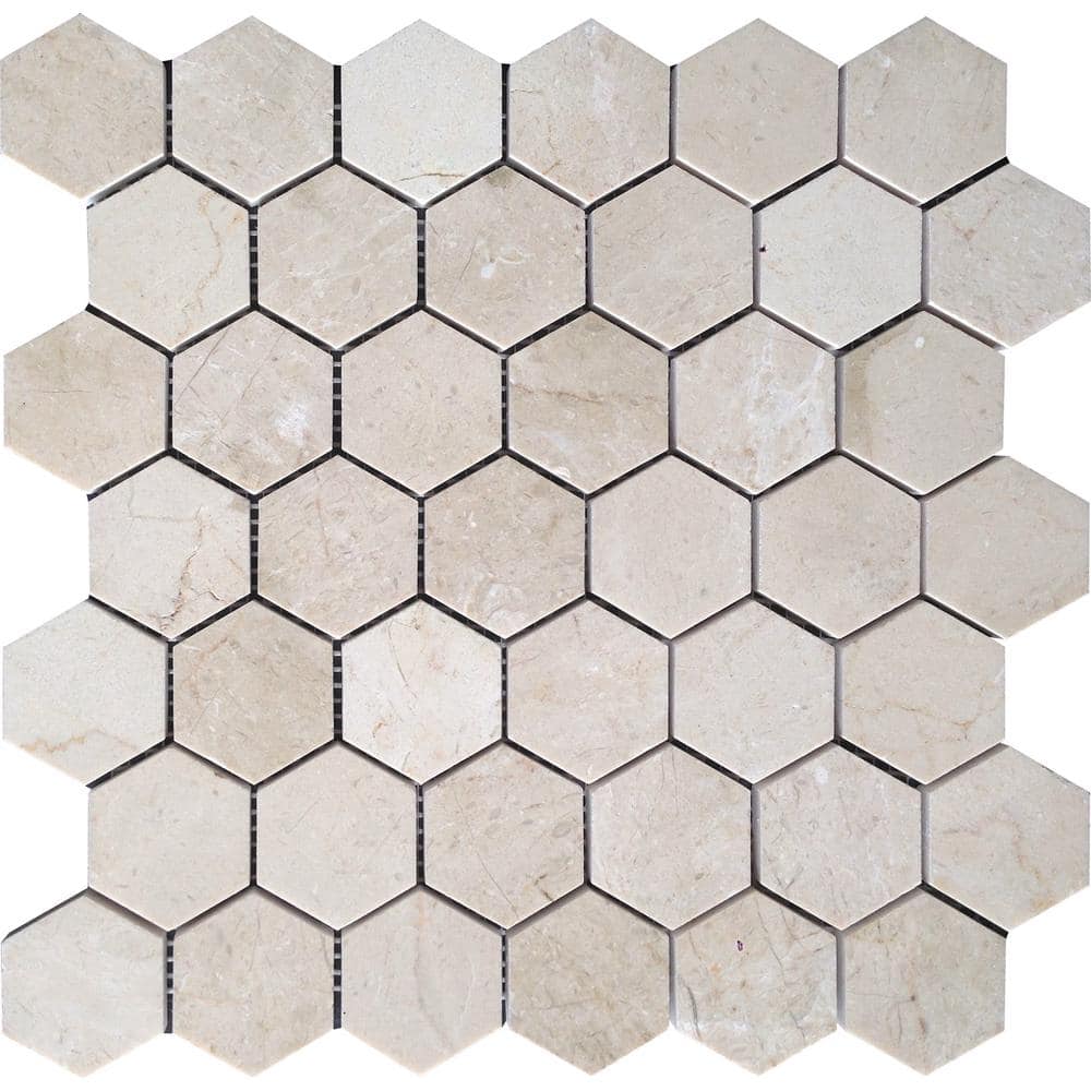 Beige 4 in. x 5 in. Honed Hexagon Marble Mosaic Floor and Wall Tile Sample (0.13 sq. ft./Piece) price history on PriceWatchPro