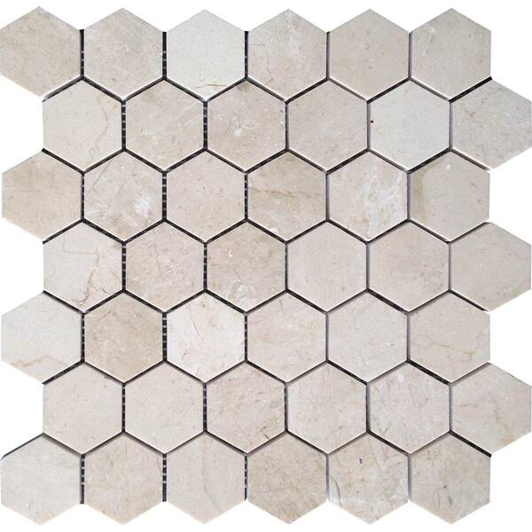 Apollo Tile Beige 4 in. x 5 in. Honed Hexagon Marble Mosaic Floor and Wall Tile Sample (0.13 sq. ft./Piece)