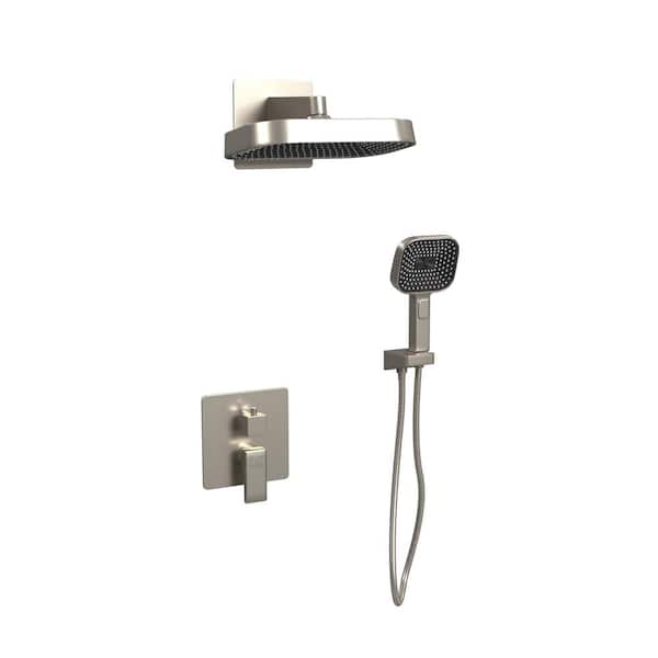 PULSE Showerspas Milan 3-Spray 2.5 GPM Wall Mounted Dual Shower and Hand Shower Combo with Pressure Balance Valve in Brushed Nickel