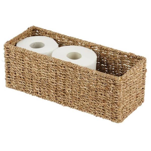 Dracelo Natural Woven Seagrass Bathroom Toliet Roll Holder Storage Organizer Basket Bin, Use on Bathroom Countertop Natural