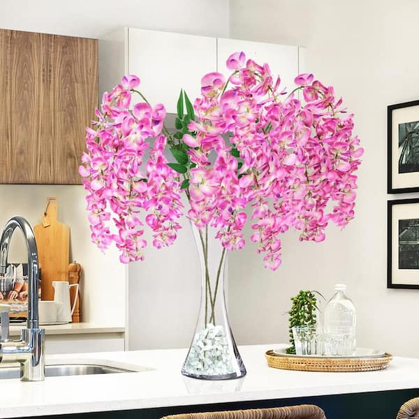 LIVING LUXURY 44 in. Fuchsia Artificial Japanese Wisteria Flower