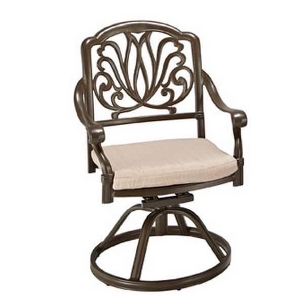 HOMESTYLES Capri Taupe Tan Brown Swivel Outdoor Swivel with Natural Tan Cushions