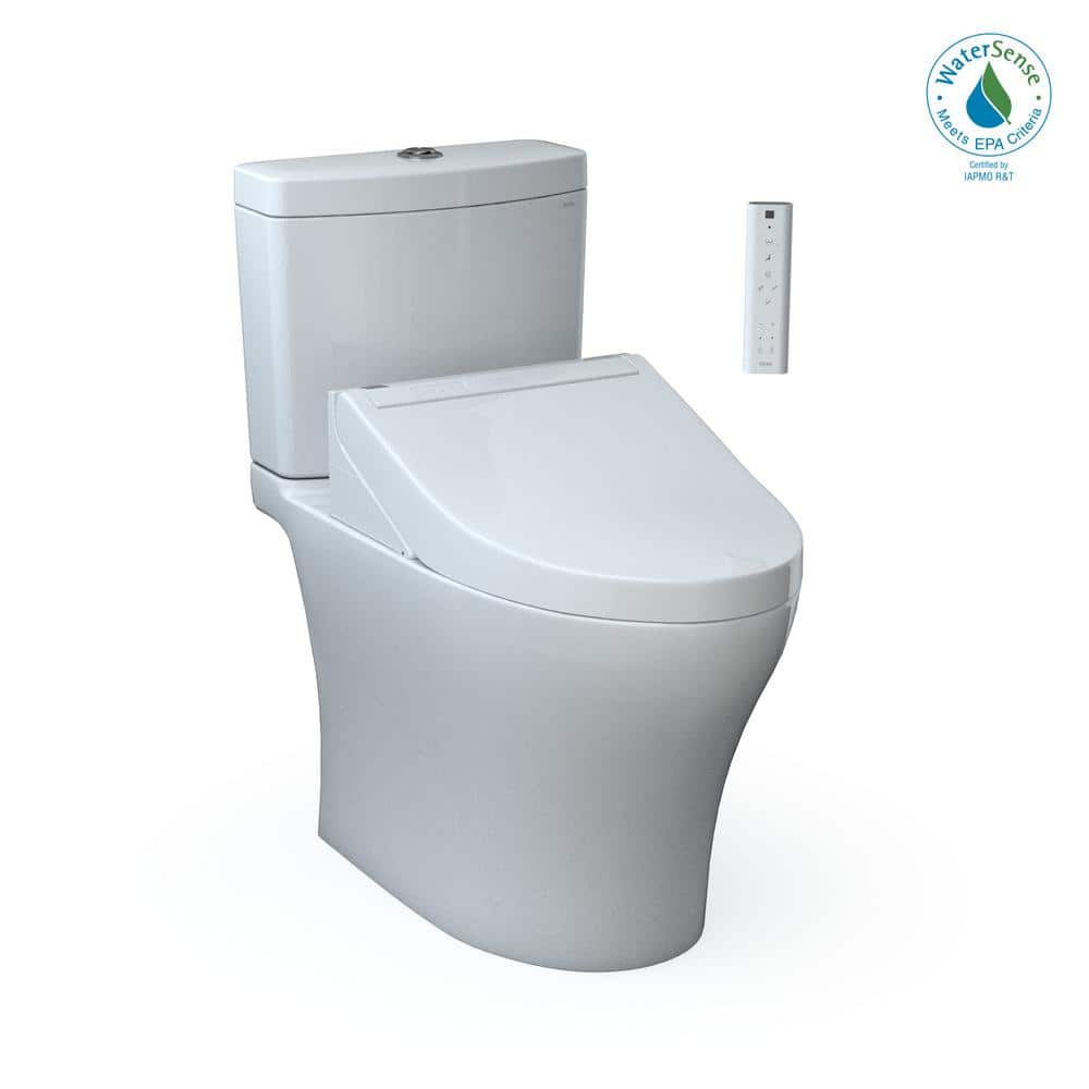TOTO Aquia IV 2-Piece 0.9/1.28 GPF Dual Flush Elongated Comfort Height Toilet in. Cotton White S500E Washlet Seat Included -  MW4463046CEMFG