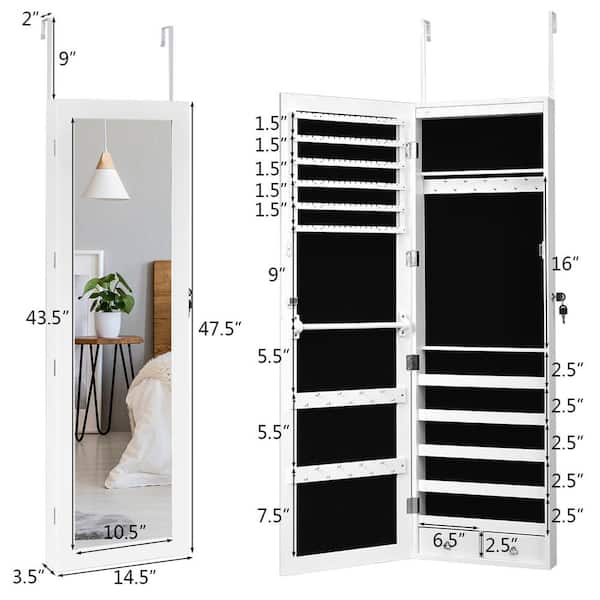 Costway Wall Door Mounted Mirror Jewelry Box Cabinet Lockable Armoire  Organizer with LED Light HW59439 - The Home Depot