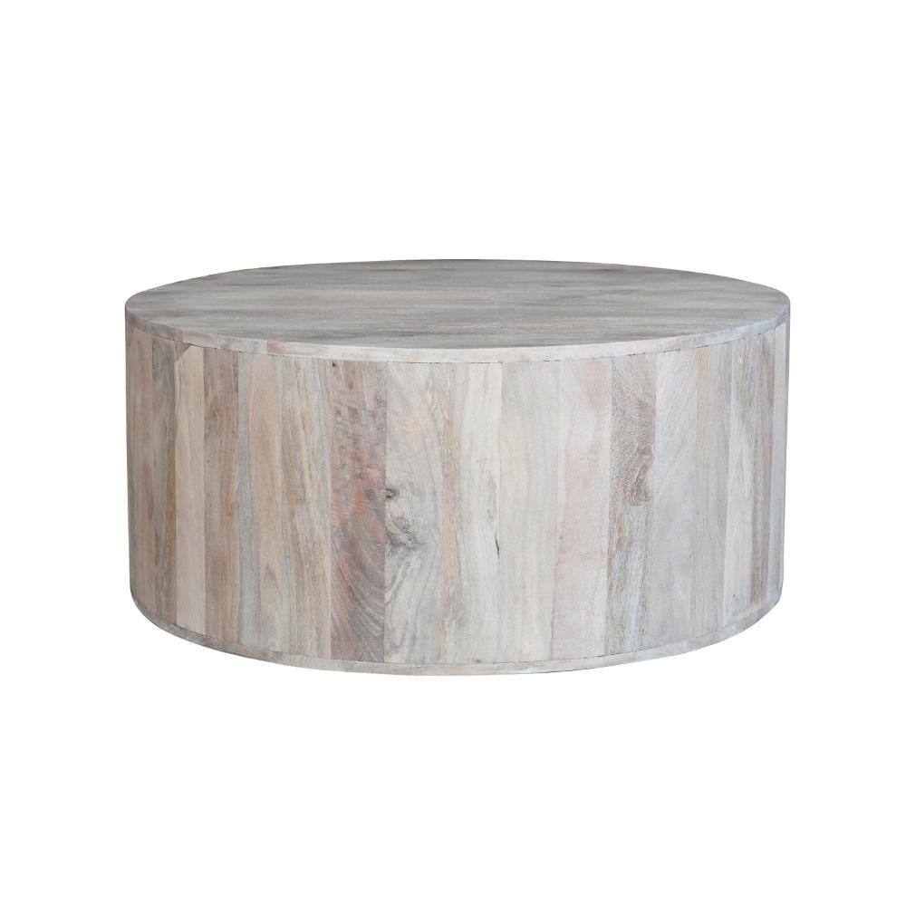 36" Round White Washed Mango Wood Lift-Top Coffee Table