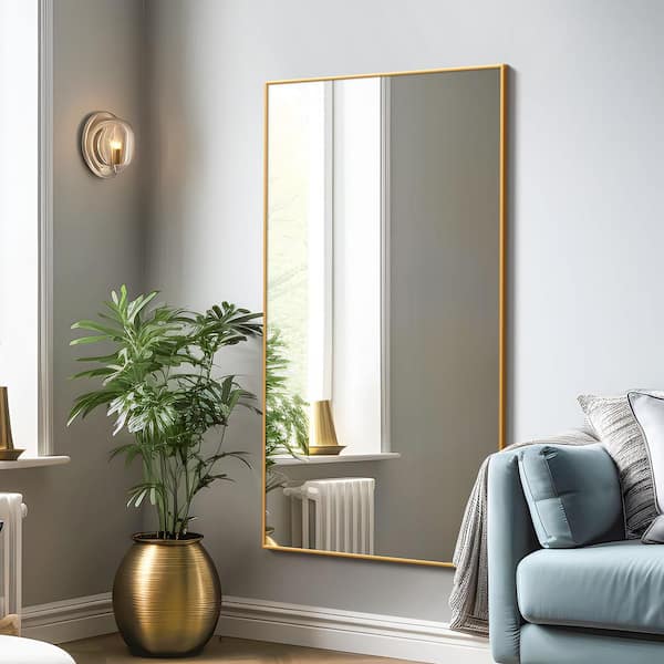 Lirago 35 in. W x 59 in. H Rectangular Metal Framed Bathroom Wall Mirror in Gold