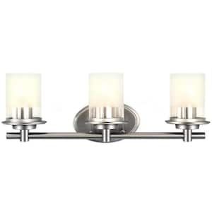 23.19 in. 3-Light Brushed Nickel Modern Vanity Light Wall Mount Sconce Light With Frosted Glass Shades