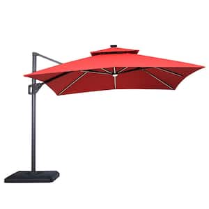 Jules Square 10 ft. Steel Roma Cantilever Solar LED Tilt 360 Patio Umbrella in Red