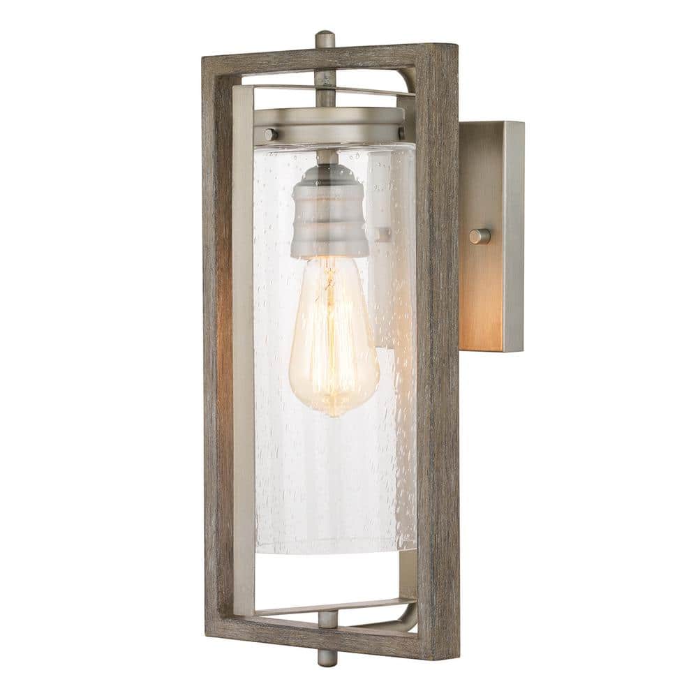 Home Decorators Collection Palermo Grove 15.87 in. 1-Light Antique Nickel Farmhouse Outdoor Wall Lantern Sconce with Weathered Gray Wood Accents -  7972HDCANDI
