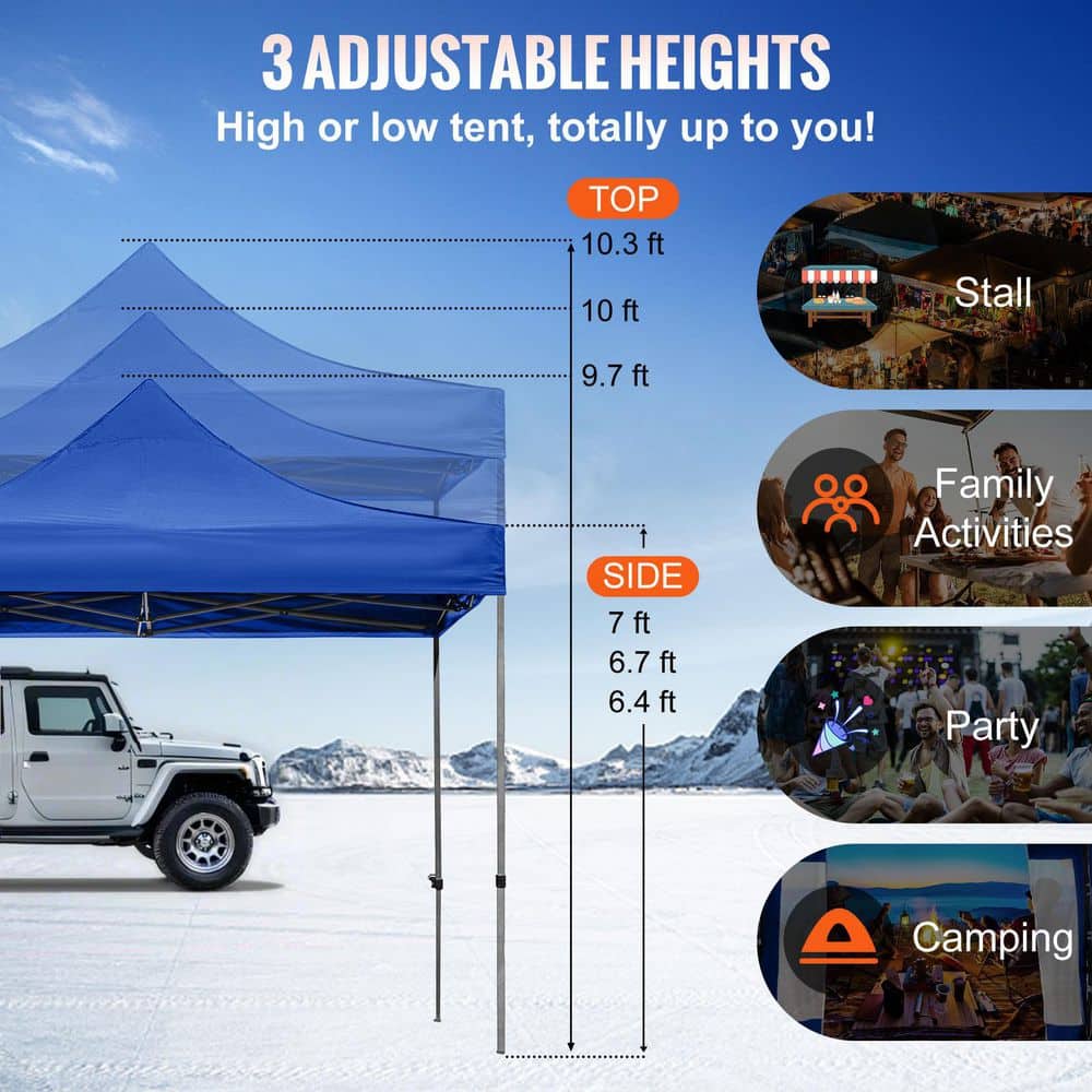 VEVOR 10x10 Blue Pop-Up Canopy Tent with Sidewalls and Wheeled Bag