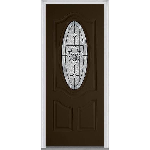 MMI Door 36 in. x 80 in. Carrollton Left-Hand Inswing 3/4 Oval Decorative Painted Fiberglass Smooth Prehung Front Door