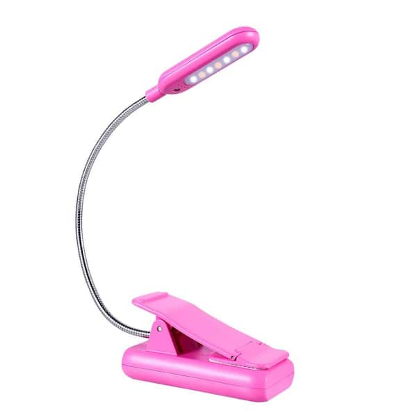 Classic Clip-On 3.7 Volt 50 Lumen Integrated LED Reading Clamp Work Light Battery Operated 3.94 in. Tool Only in Rose