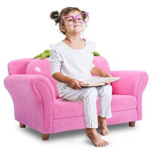 Cute Pink Sofa Strawbwrry Sponge Filler Upholstered Lounge Kids Sofa with Armrest