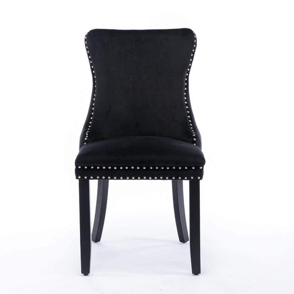 Black Velvet Upholstered Wing-Back Dining Chair with Nailhead Trim and Solid Wood Legs, Set of 2 price history on PriceWatchPro