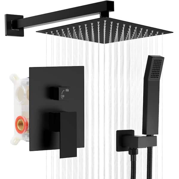 MTTCLE 1 Spray Square High Pressure Wall Bar Shower Kits with Valve and Hand Shower Rainfall Shower in Matte Black