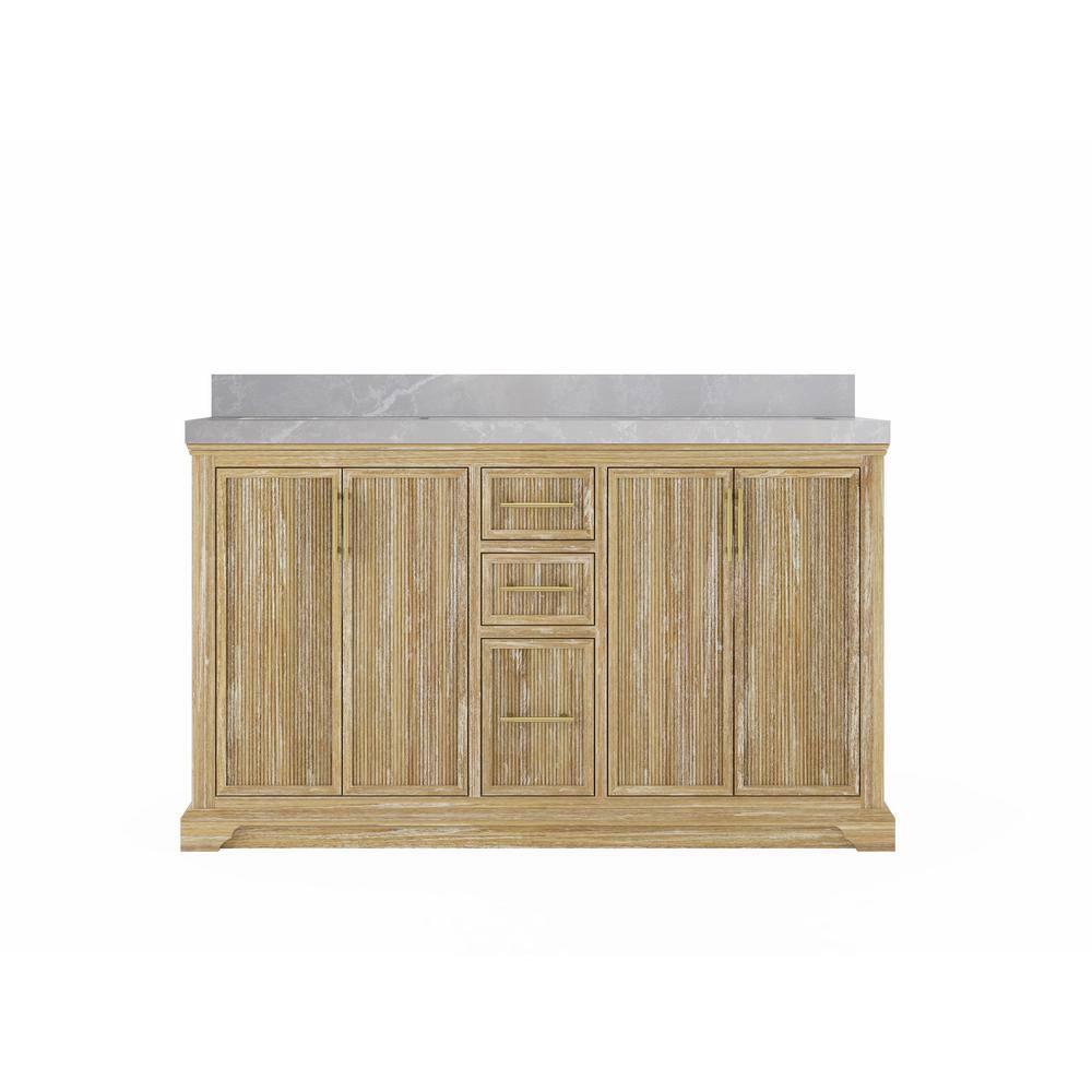 "Alys Teak 60 in. W x 22 in. D x 36 in. H Double Sink Bath Vanity in Whitewashed with 2"" Pearl Gray Top" price history on PriceWatchPro