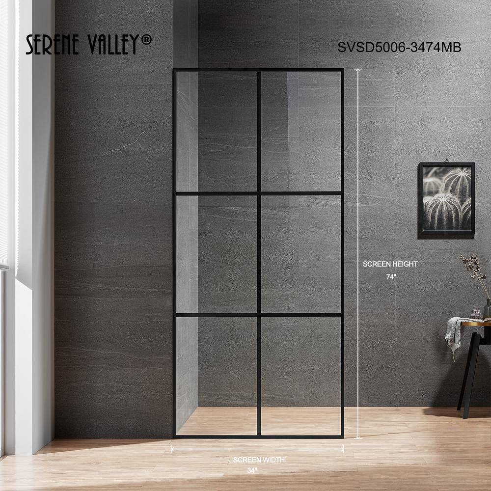 34'' W Matte Black Framed Clear Glass Shower Enclosure