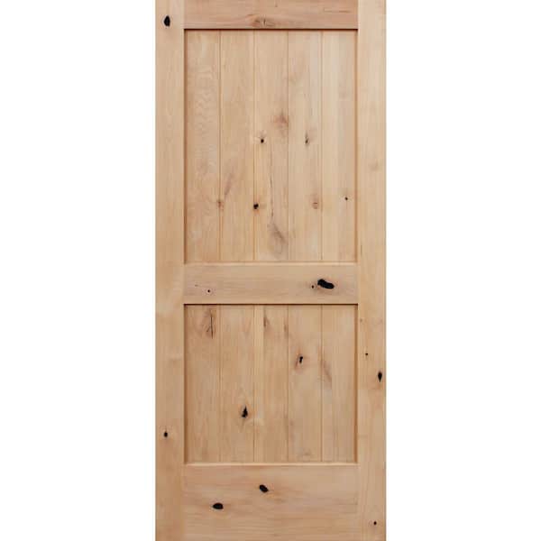 Pacific Entries Rustic 28 in. x 80 in. 2-Panel Knotty Alder Unfinished Tan Wood Craftsman Interior Door Slab