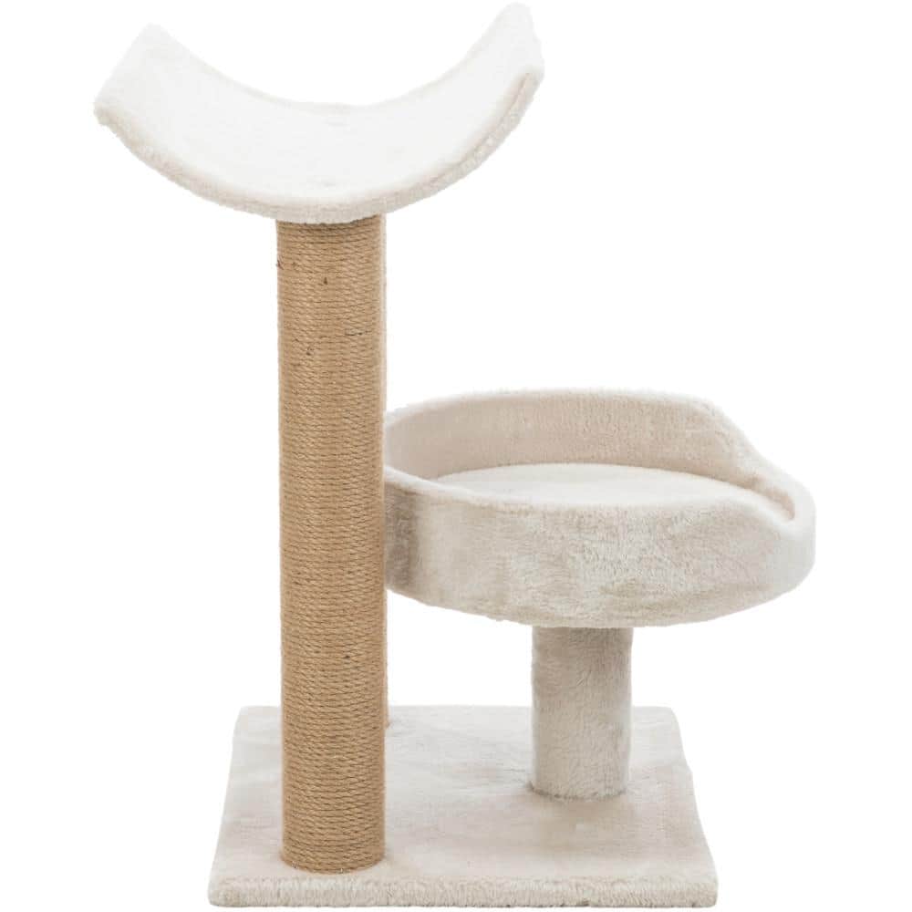Light Gray and Beige Sisal 2-Level Cat Tree with Plush Platforms